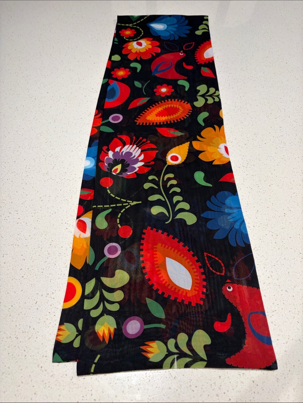 Women's Black Floral Print. 70’s inspired silk scarf / head wrap.